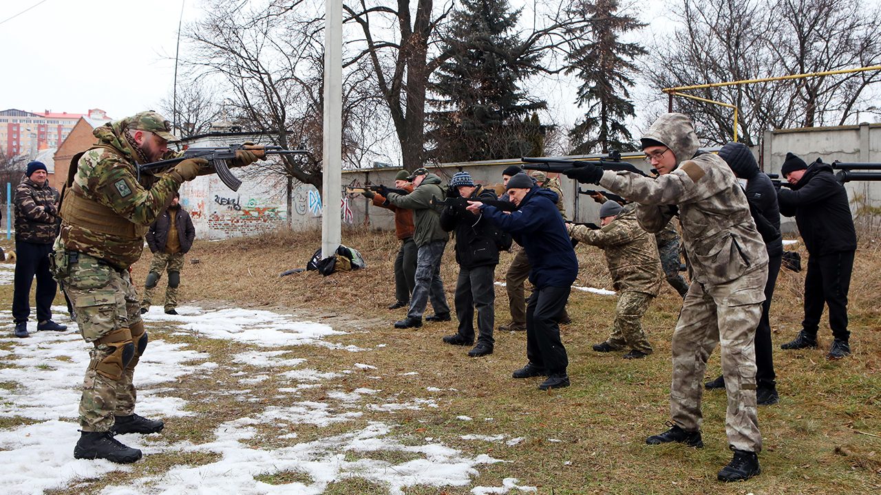 "Don't Panic! Get Ready!" - the slogan of an Azov defence training for civilians in northeastern Ukraine in February